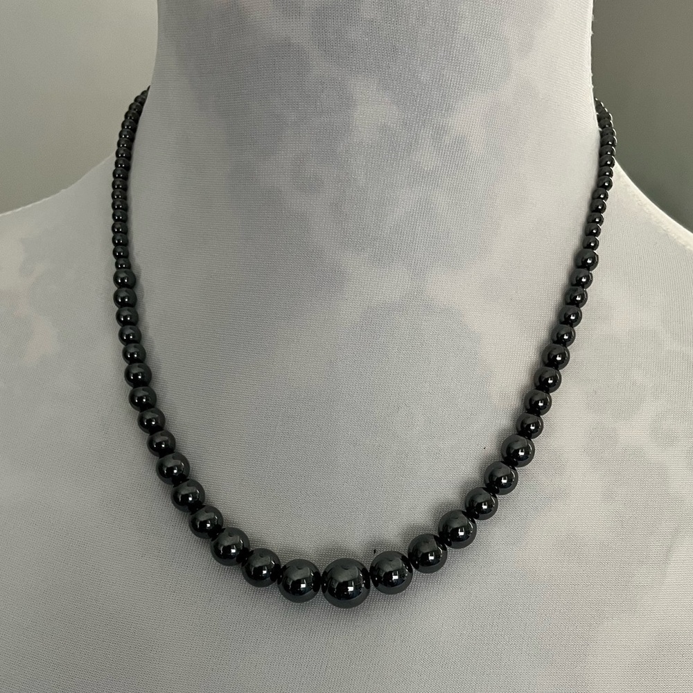 Hematite Graduated Bead Necklace | Polished Metallic Gray Statement Jewelry